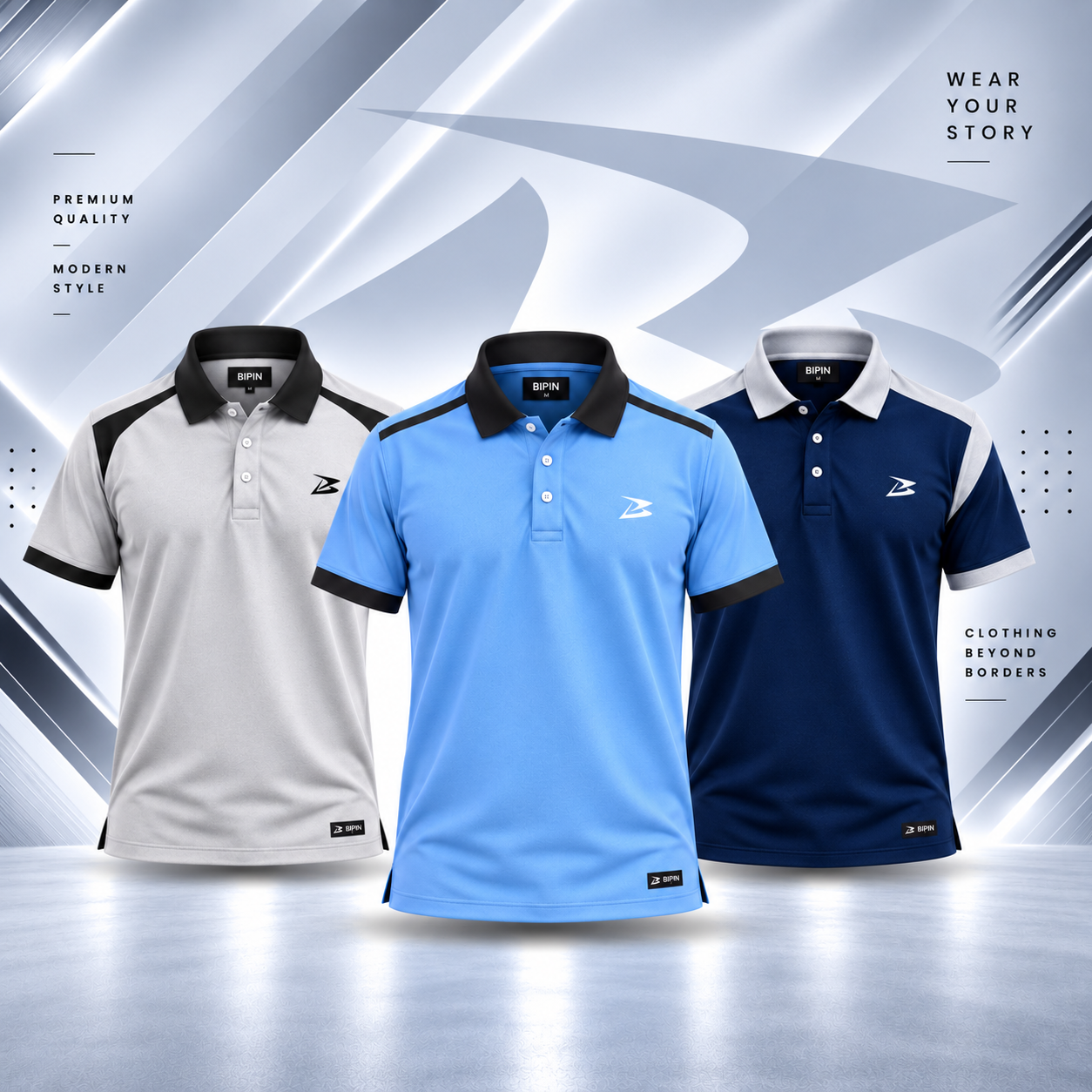 Bipin Ash Sky and navy color combo polo
