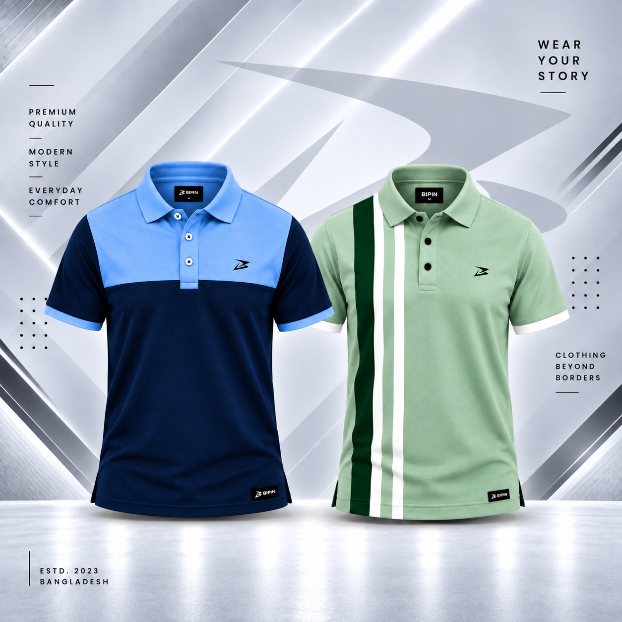 sky navy and mentgreen bipin polo combo
